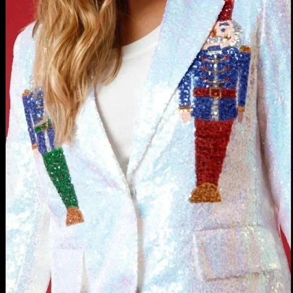 NEW White Sequin Blazer with Colorful Toy Soldiers - Picture 5 of 6